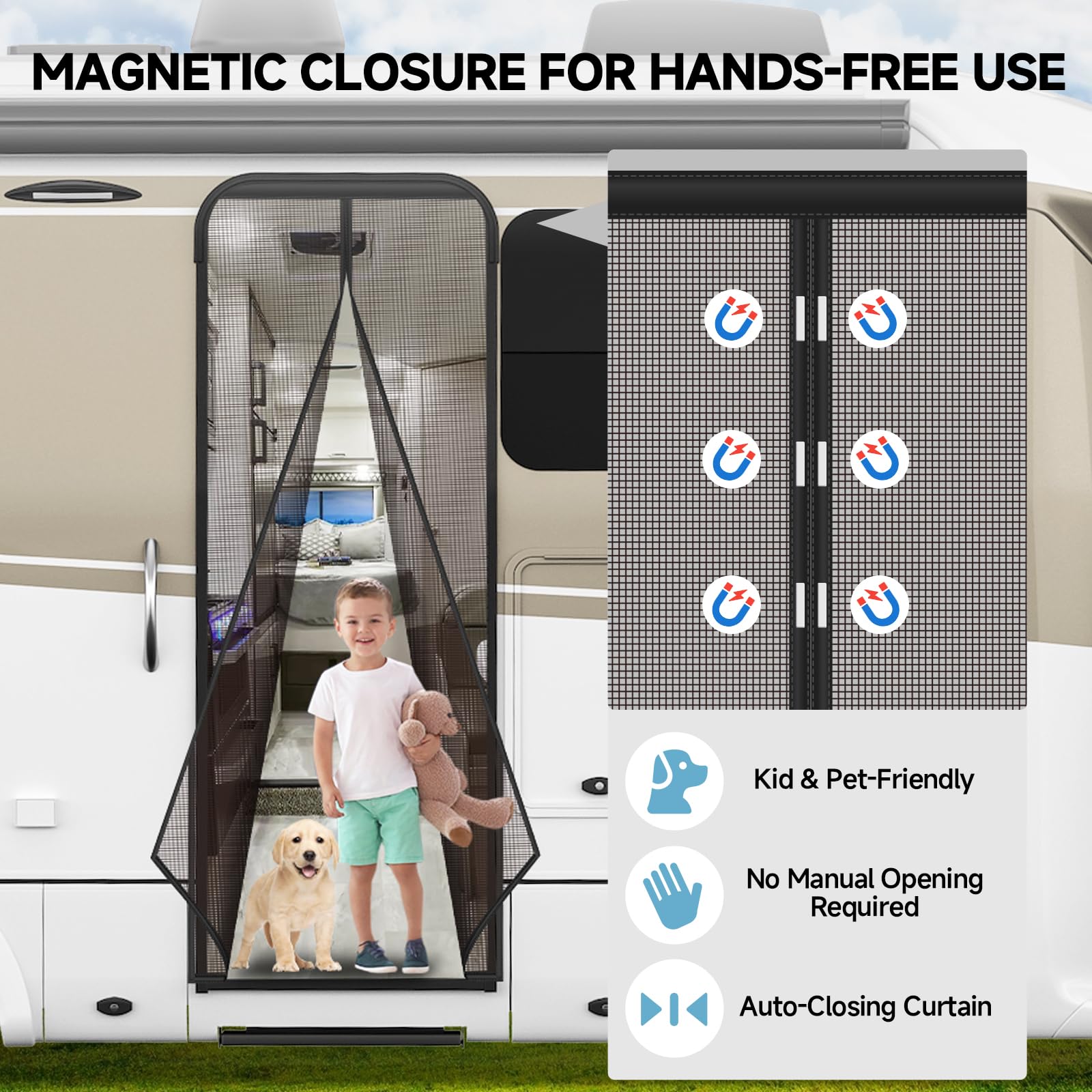 Magnetic RV Screen Door Curtain — 33 × 80 in · mesh — detail 2