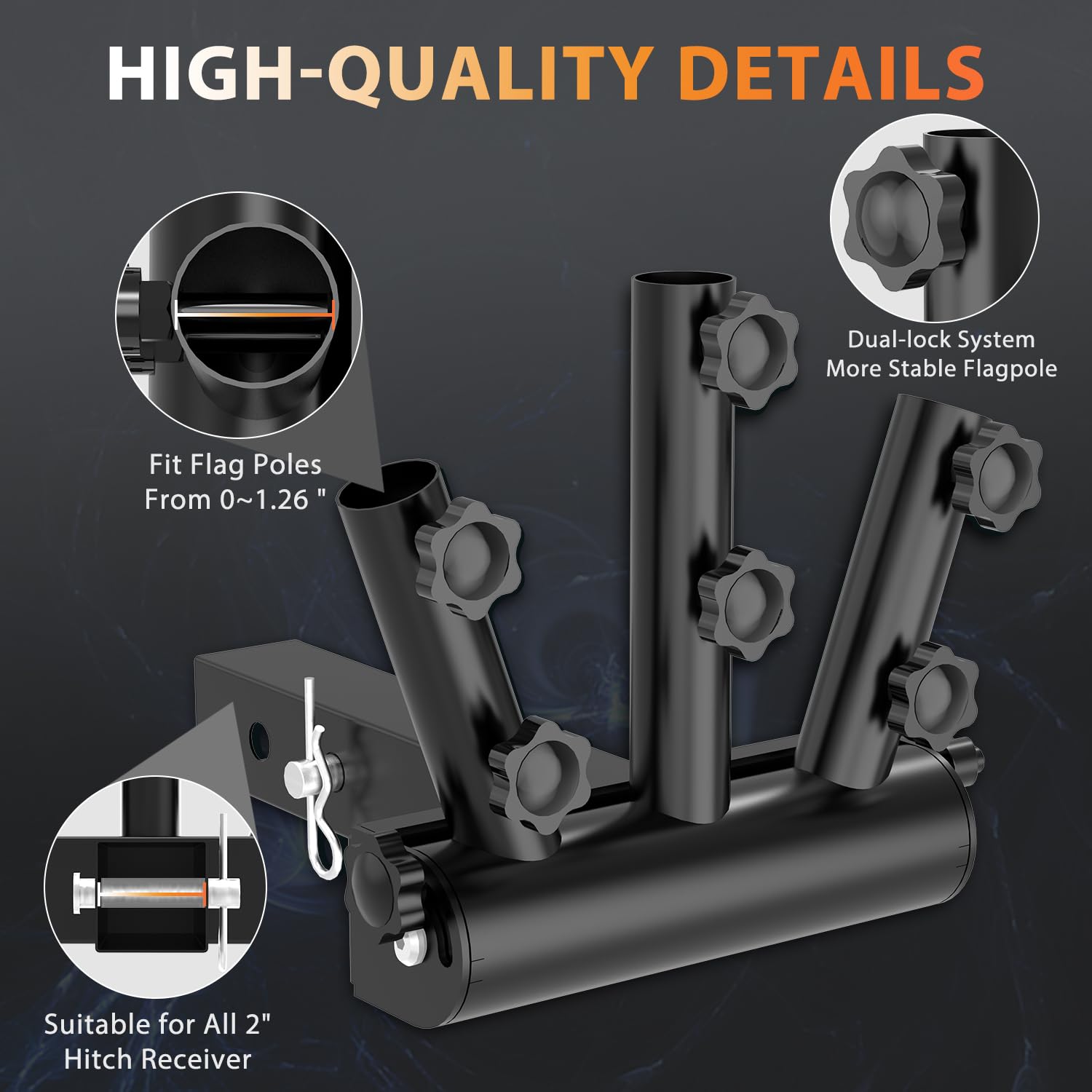 Triple Receiver Hitch Flag Holder — 2 in receiver · triple display — detail 3