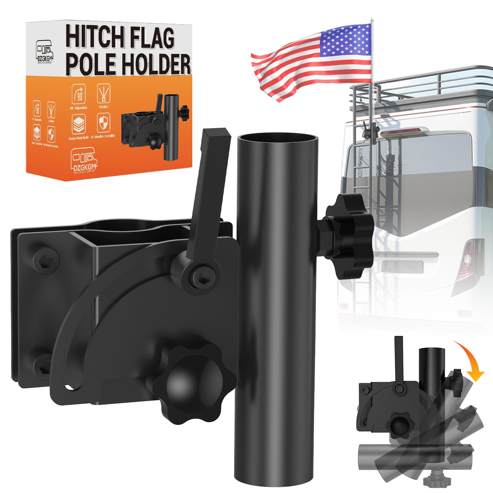Adjustable RV Ladder Flag Pole Mount — For 1–1.5 in ladder rails