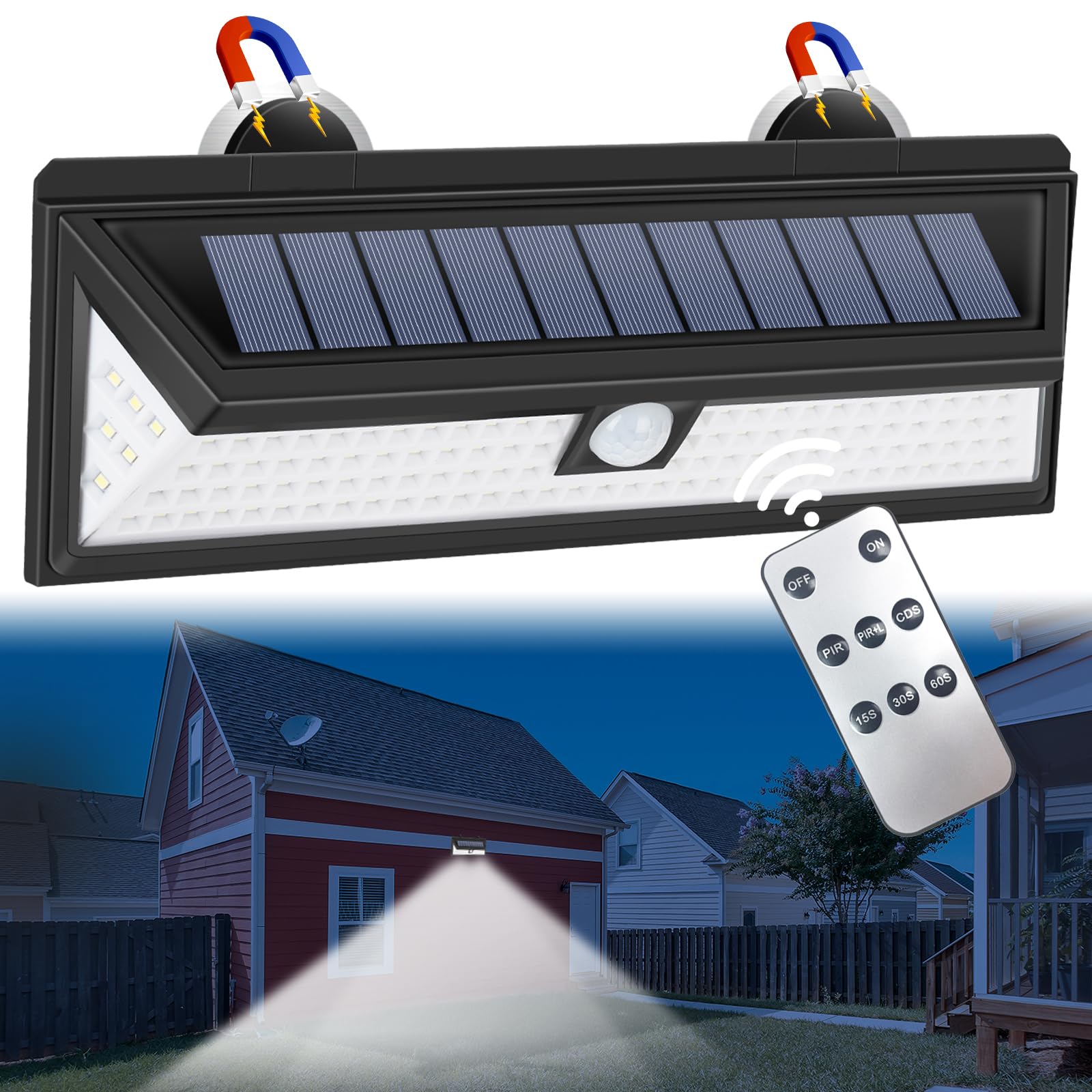 Remote-Control Magnetic Solar Light — 118 LEDs · motion sensor