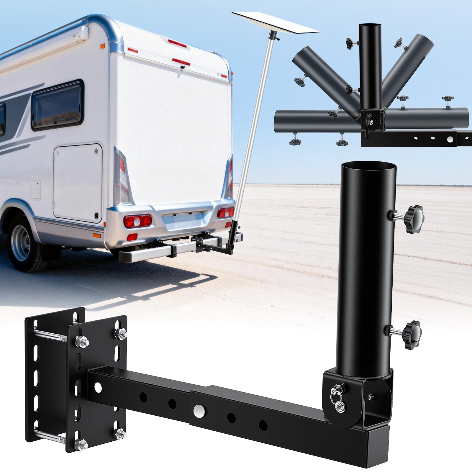 Adjustable Hitch & Bumper Pole Mount — Folding bracket · adjustable clearance