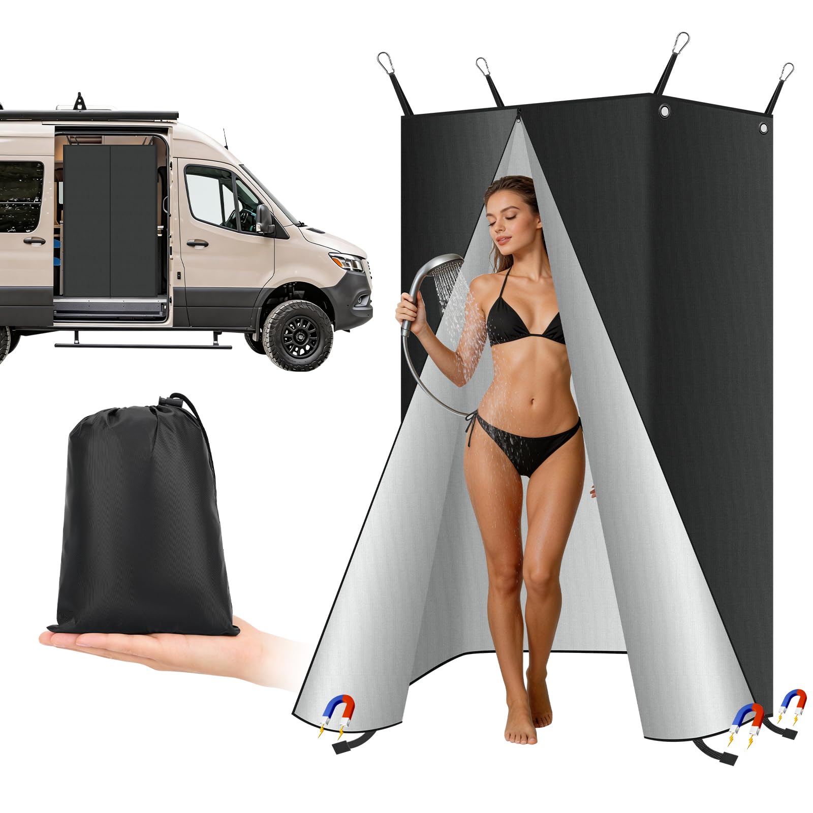 Van Shower Curtain with Pockets — 30 × 72 in · magnetic hem