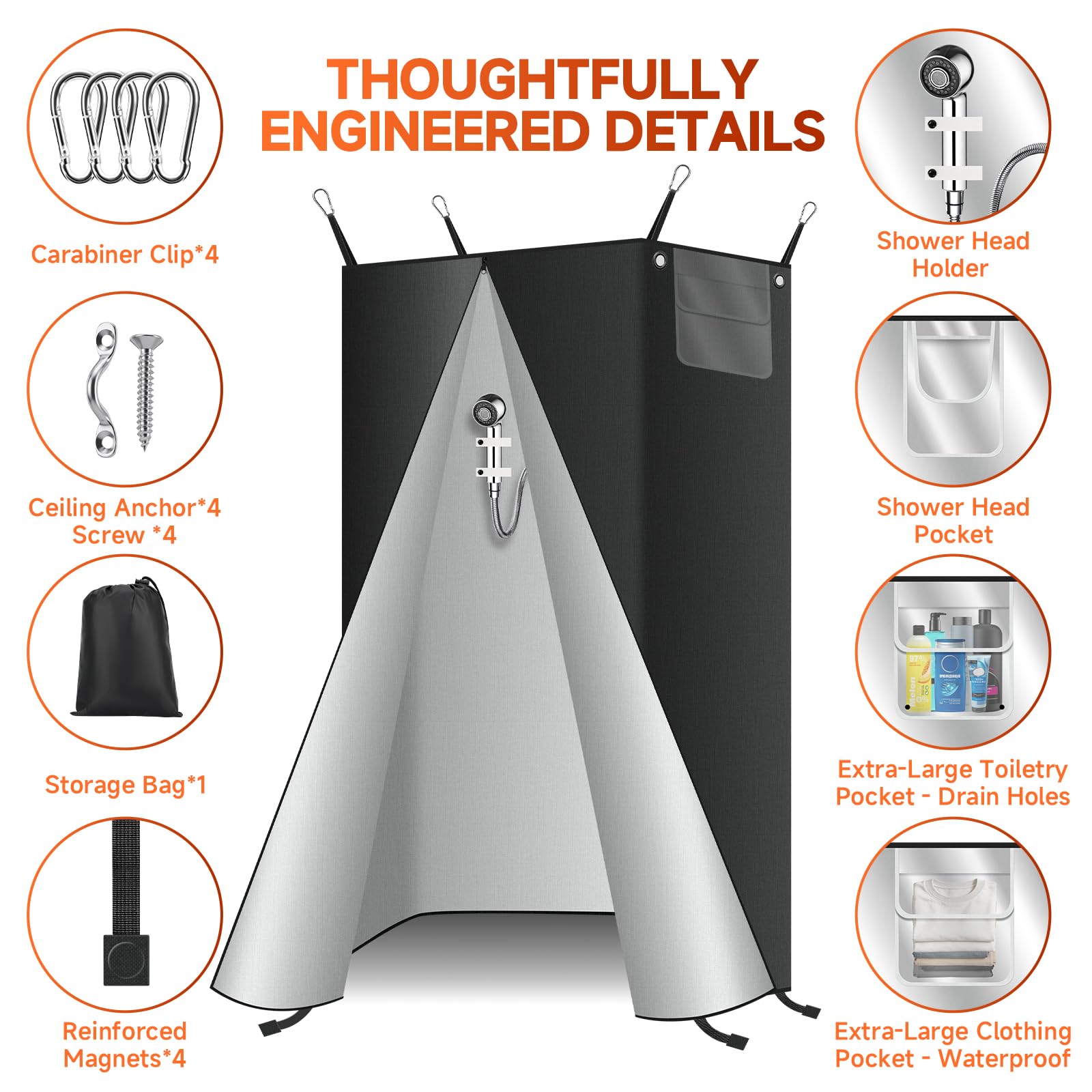 Van Shower Curtain with Pockets — 30 × 72 in · magnetic hem — detail 2